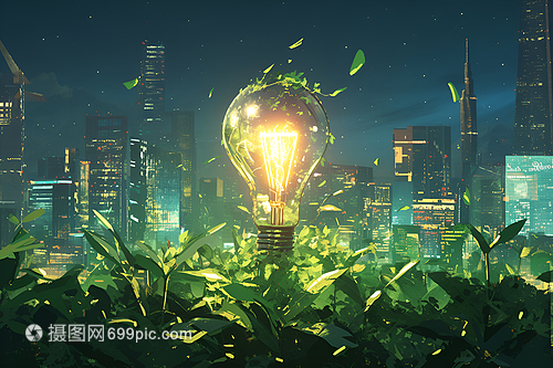 點亮未來 綠色能源燈泡插畫中的環?？萍贾? />
</span>
<span id=